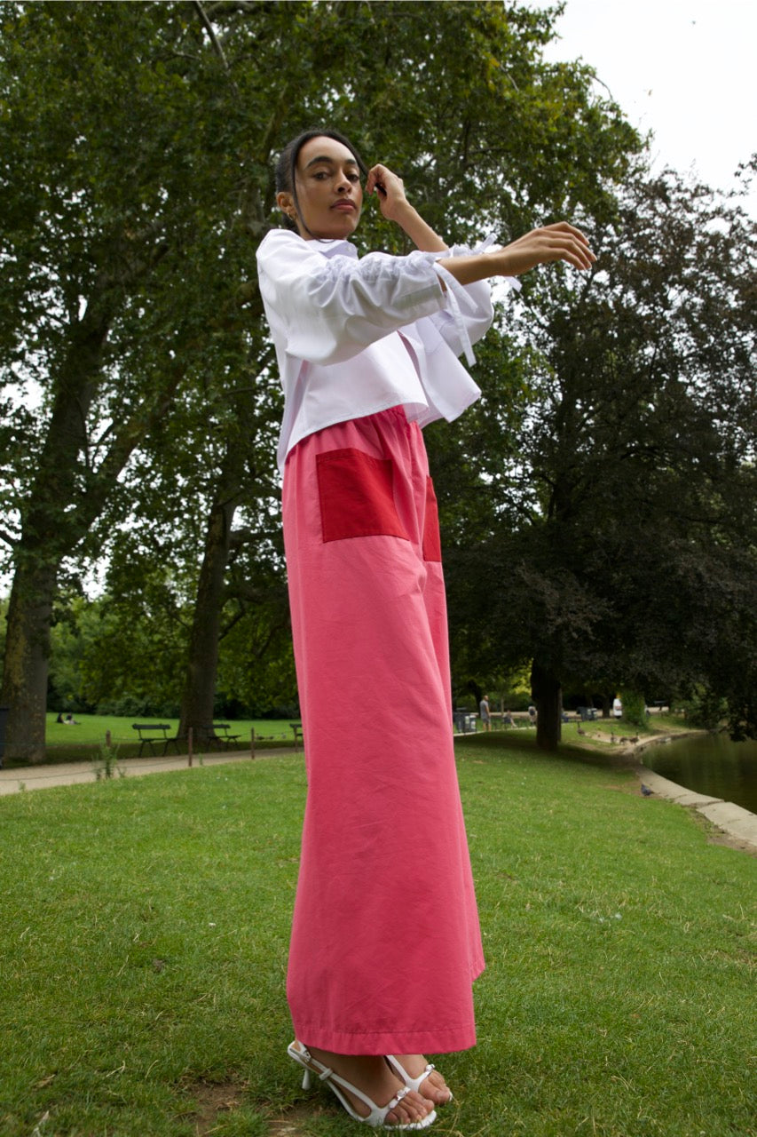 The Lou pants in pink and red