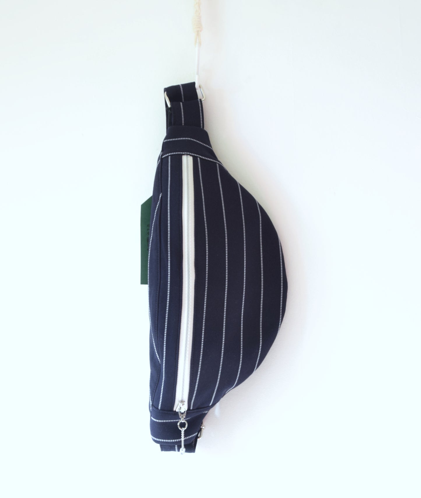 The Digger Bag in blue and white stripes