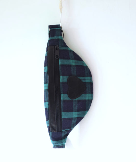 The Digger Bag in blue and green tartan