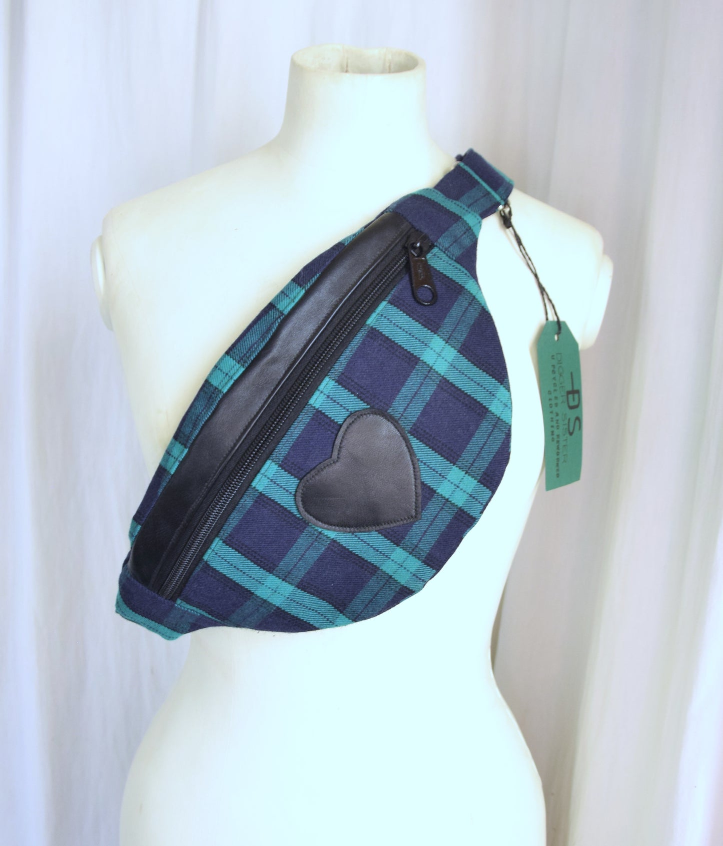 The Digger Bag in blue and green tartan