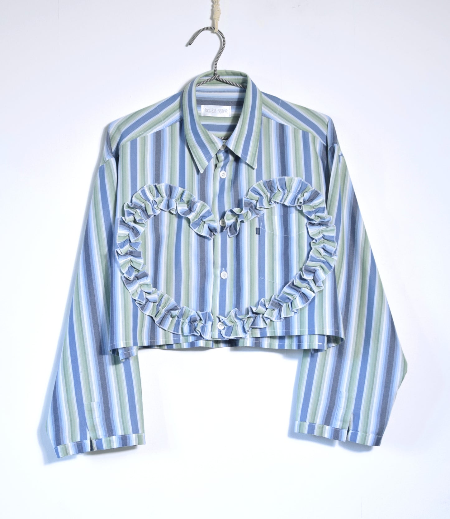 The Habi shirt in green and blue stripes