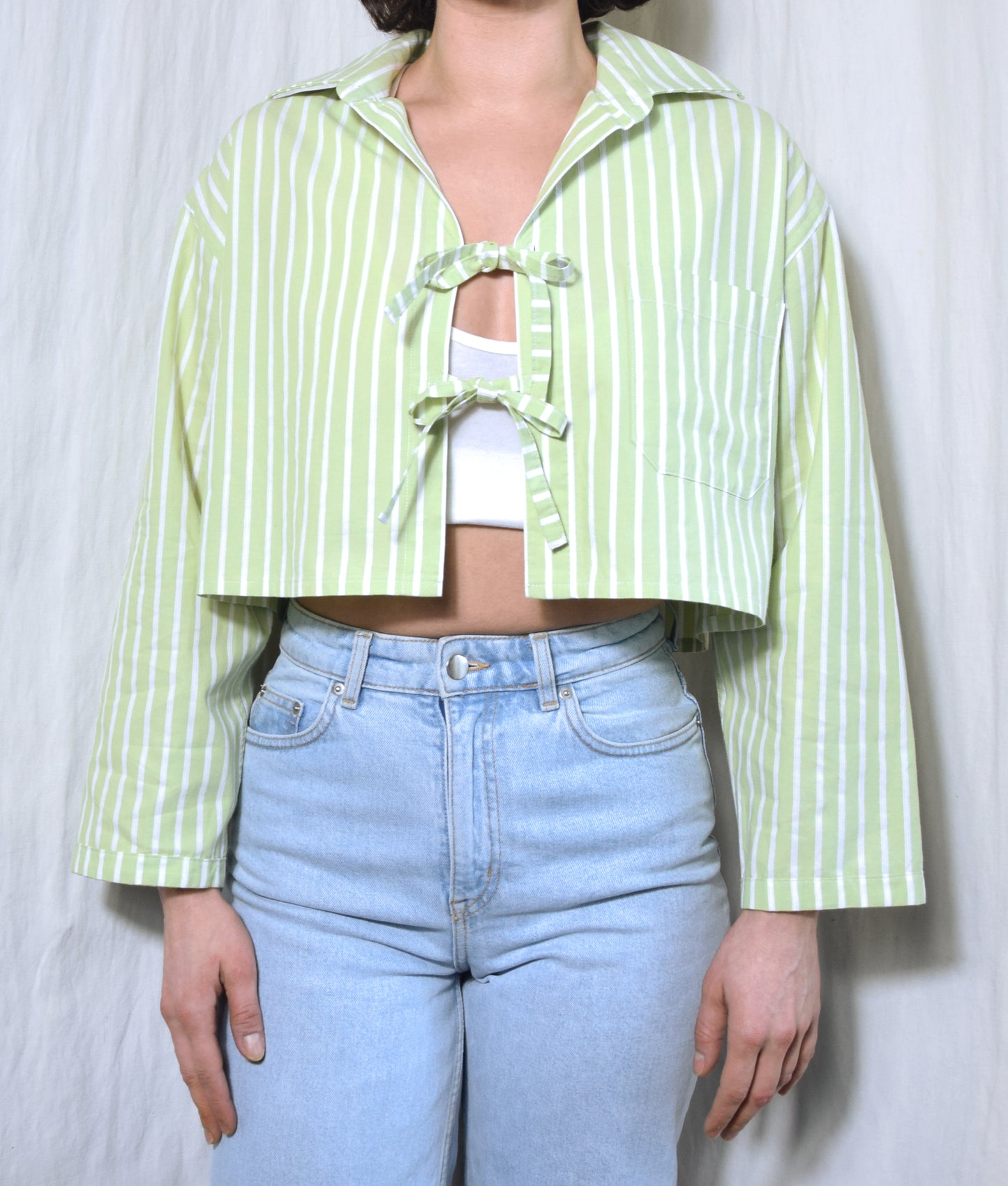 The May shirt in anise green and white stripes